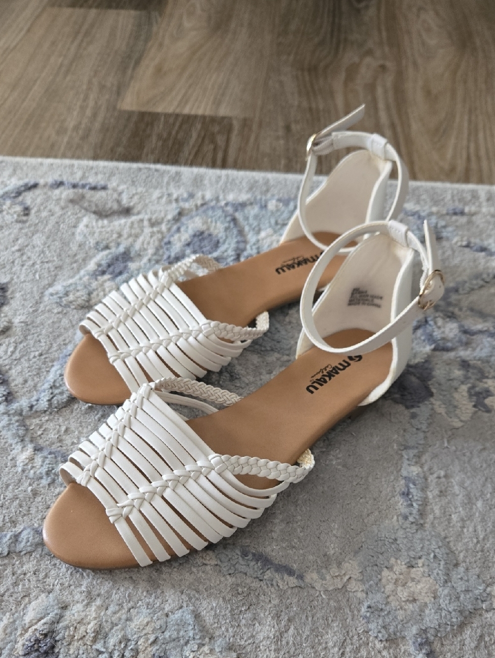 White Braided-Strap Ankle Sandals